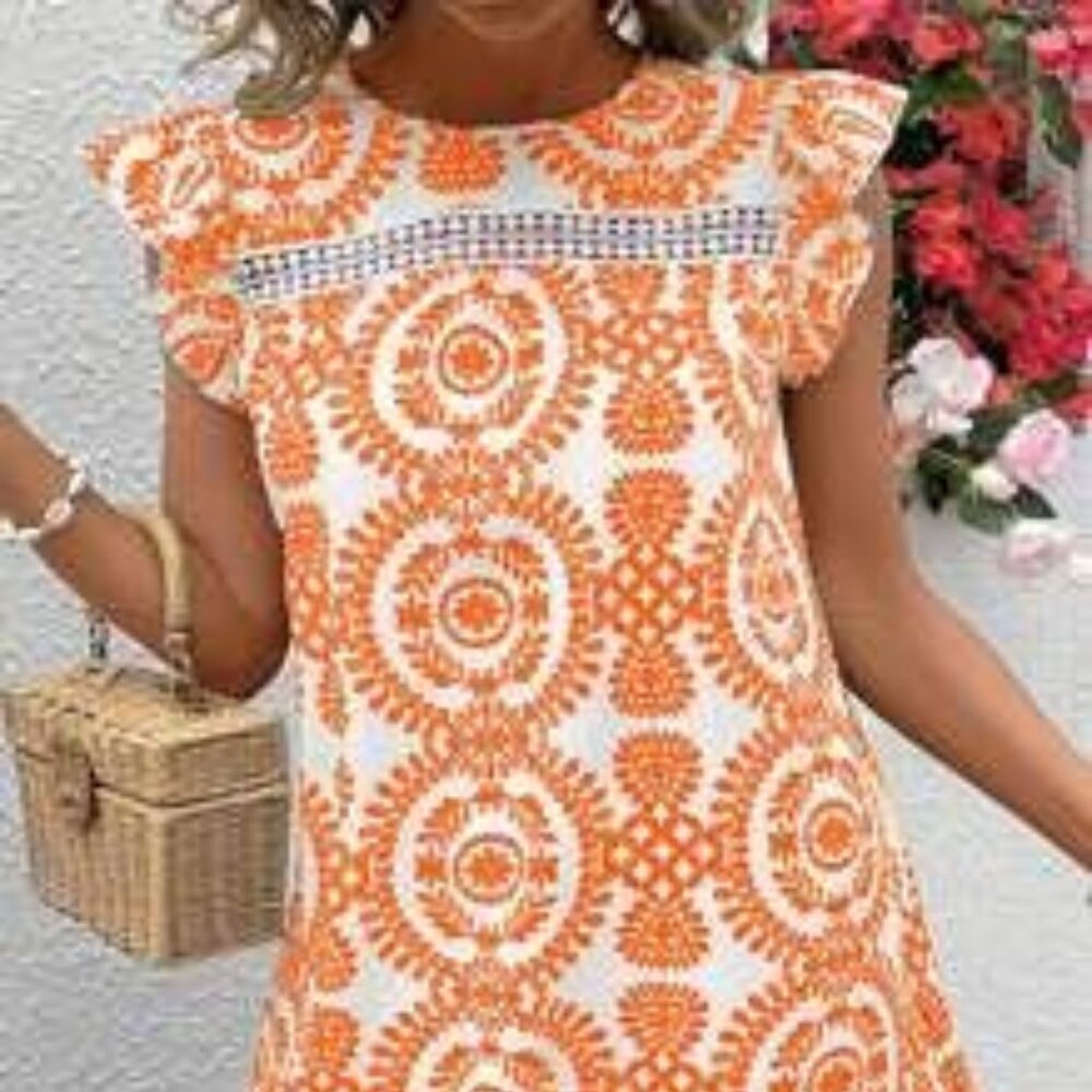 SHEIN VCAY Plus Size Vacation Casual Allover Pr  Sleeve Dress,Summer Outfits